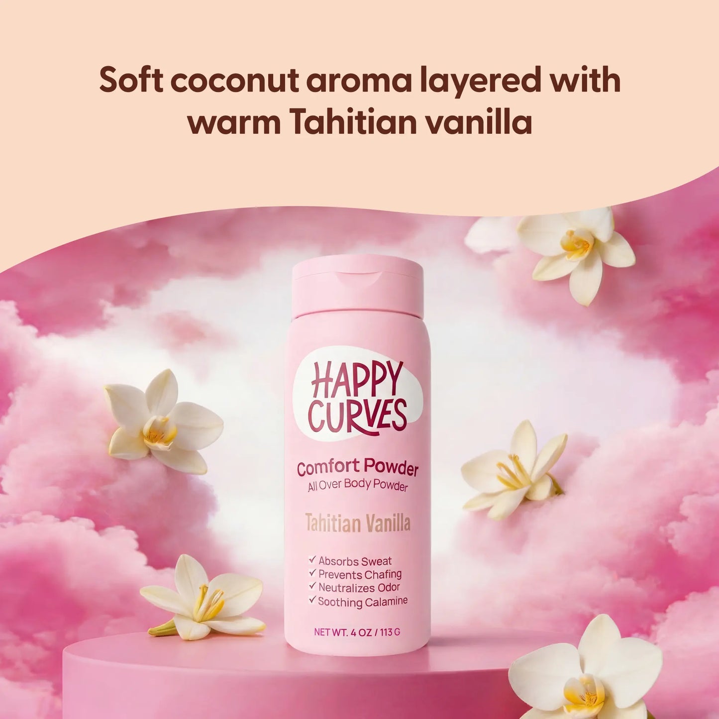 HAPPY CURVES Comfort Powder: Talc Free anti Chafe Body & Foot Dusting Powder Deodorant to Control Inner Thigh Chafing, and Private Areas(Pack of 1)